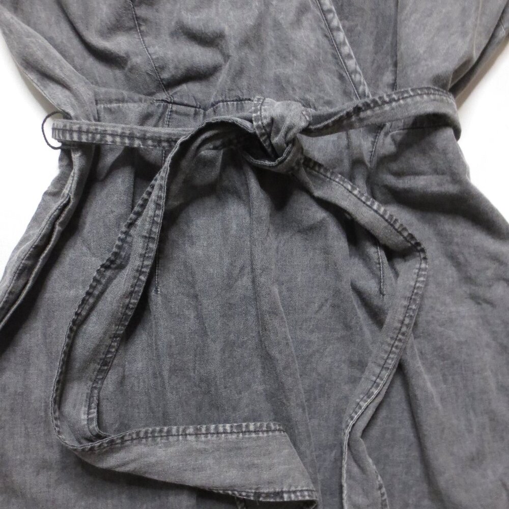 WHO WHAT WEAR womens DRESS black ACID WASH faded WRAP mini LONG SLEEVE SIZE L - Picture 9 of 13